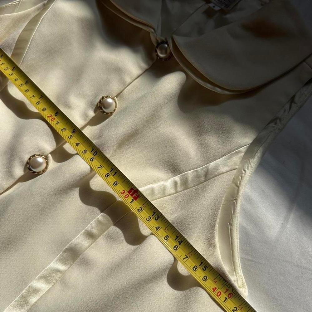 Vtg 90s Warren Petites Scalloped Vest Cream Pearl Button Bow Waistcoat Size 6 - Picture 8 of 9
